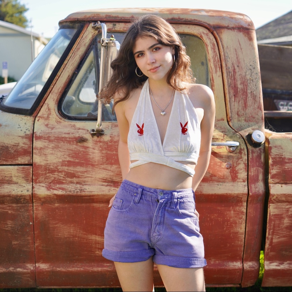 Vintage Highwaisted Violet Blue Denim Short Shorts